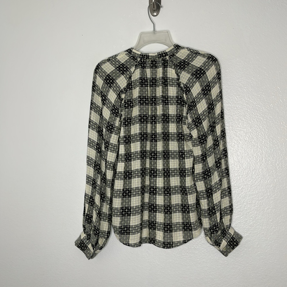 Anthropologie Pilcro Breezy Wool Blend Plaid Button Down Cream & Black Small - Picture 7 of 7